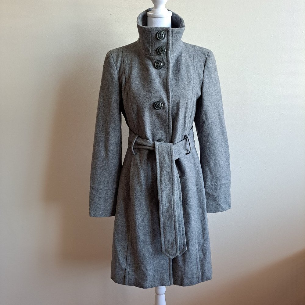 Nine West Gray Belted Wool Blend Coat Size 6